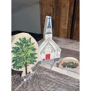 Lot of 3 The Cat’s Meow Church, 1999 signed, tree and flowers